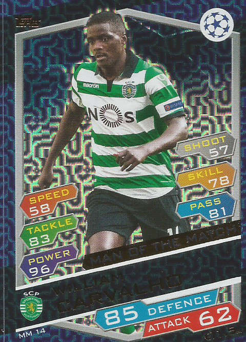 WILLIAM CARVALHO - CHAMPIONS LEAGUE 2016/17 -GOLD  "MAN of the MATCH" FOIL TRADING CARD