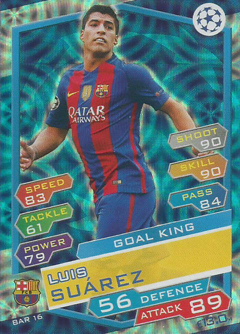 LUIS SUAREZ - CHAMPIONS LEAGUE 2016/17 -  "GOAL KING" FOIL TRADING CARD