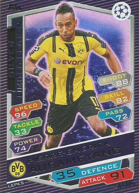 PIERRE EMERICK AUBAMEYANG - CHAMPIONS LEAGUE 2016/17 -SILVER  "LIMITED EDITION" FOIL TRADING CARD