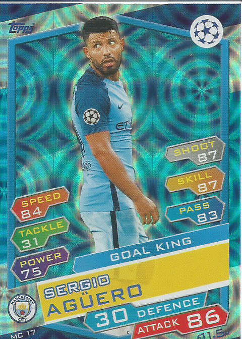SERGIO AGUERO - CHAMPIONS LEAGUE 2016/17 -  "GOAL KING" FOIL TRADING CARD