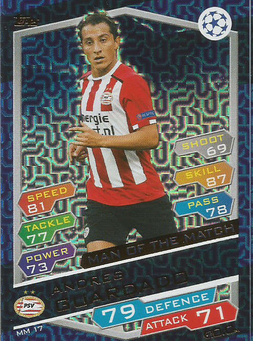 ANDRES GUARDADO - CHAMPIONS LEAGUE 2016/17 -GOLD  "MAN of the MATCH" FOIL TRADING CARD