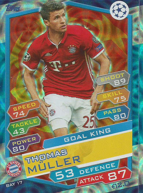 THOMAS MULLER - CHAMPIONS LEAGUE 2016/17 -  "GOAL KING" FOIL TRADING CARD