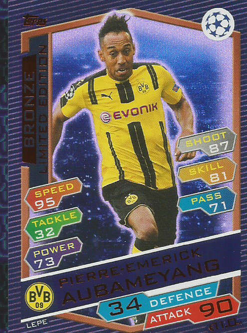 PIERRE EMERICK AUBAMEYANG - CHAMPIONS LEAGUE 2016/17 - BRONZE  "LIMITED EDITION" FOIL TRADING CARD