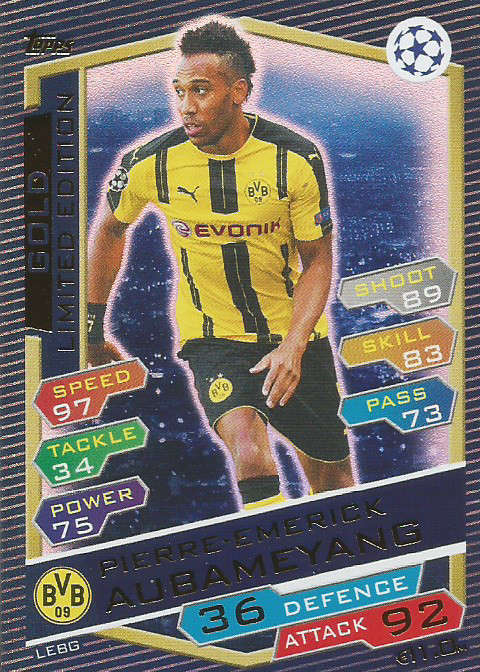 PIERRE EMERICK AUBAMEYANG - CHAMPIONS LEAGUE 2016/17 - GOLD  "LIMITED EDITION" FOIL TRADING CARD