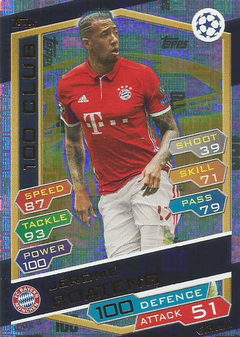 JEROME BOATENG - CHAMPIONS LEAGUE 2016/17 - RARE "CLUB 100" FOIL TRADING CARD