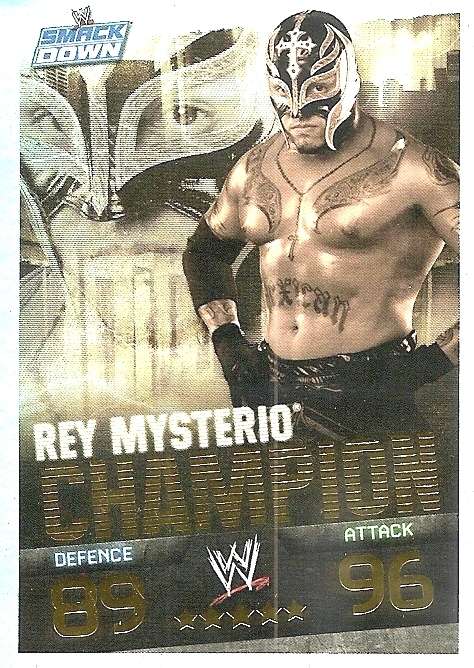 REY MYSTERIO - WWE WRESTLING - `TOPPS SLAM ATTAX EVOLUTION`  2010 - `CHAMPION`  FOIL TRADING CARD