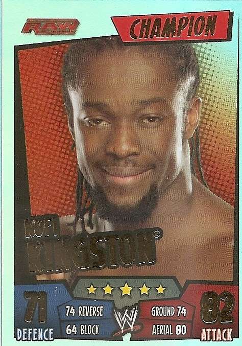 KOFI KINGSTON - WWE WRESTLING - `TOPPS SLAM ATTAX RUMBLE`  2011/12 - `CHAMPION` TRADING CARD