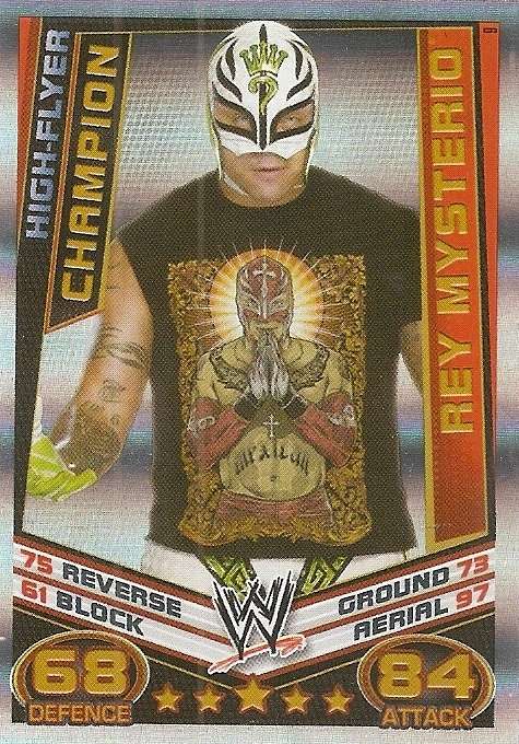 REY MYSTERIO - WWE WRESTLING - `TOPPS SLAM ATTAX REBELLION`  2013/14 - `CHAMPION` TRADING CARD