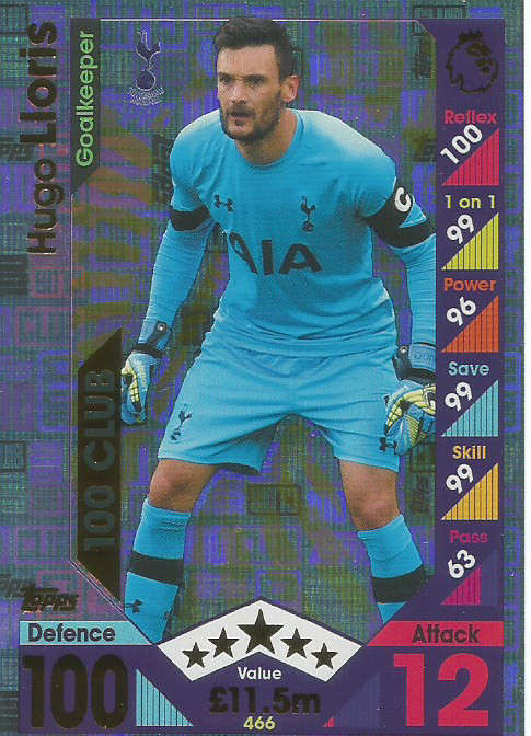 HUGO LLORIS - MATCH ATTAX 2016/2017 - RARE "CLUB 100" FOIL TRADING CARD