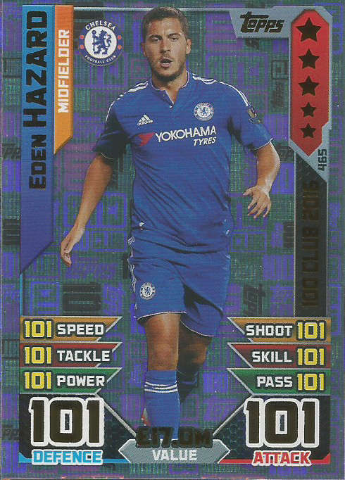 EDEN HAZARD - MATCH ATTAX 2016/2017 - RARE LEGEND "CLUB 101" FOIL CARD