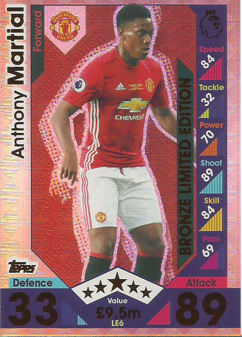 ANTHONY MARTIAL - MATCH ATTAX 2016/2017 - BRONZE "LIMITED EDITION" FOIL CARD