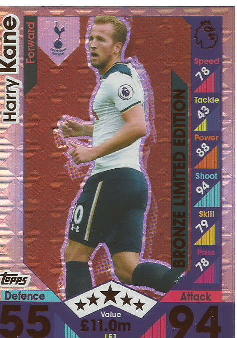 HARRY KANE - MATCH ATTAX 2016/2017 - BRONZE "LIMITED EDITION" FOIL CARD