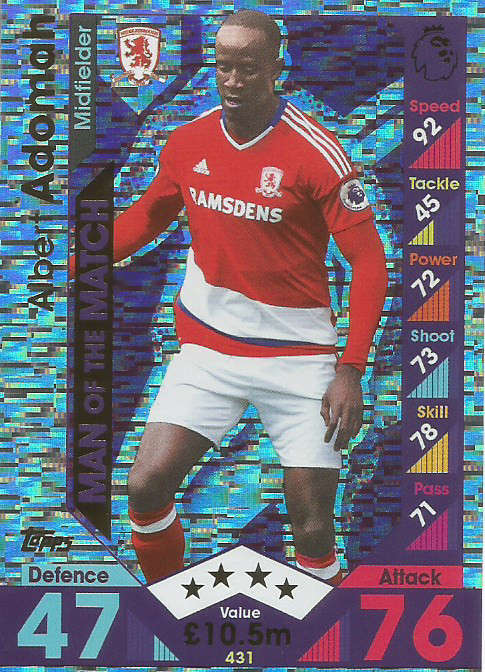 ALBERT ADOMAH - MATCH ATTAX 2016/2017 - "MAN of the MATCH" FOIL CARD