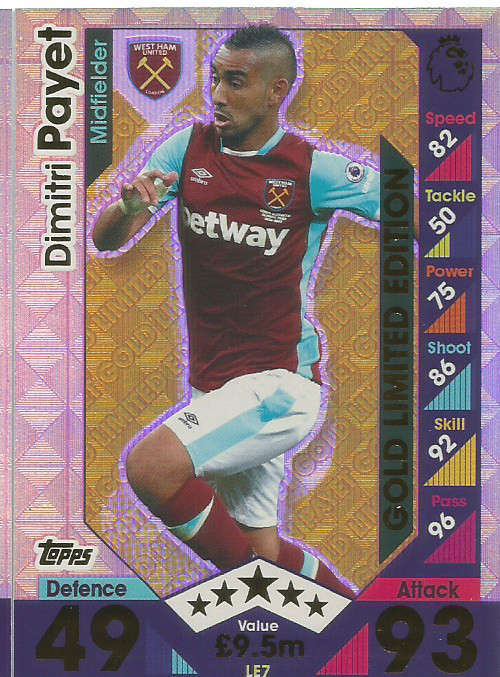 DIMITRI PAYET - MATCH ATTAX 2016/2017 - GOLD "LIMITED EDITION" FOIL CARD