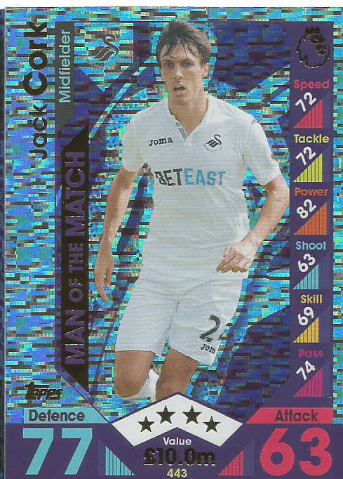 JACK CORK - MATCH ATTAX 2016/2017 - "MAN of the MATCH" FOIL CARD