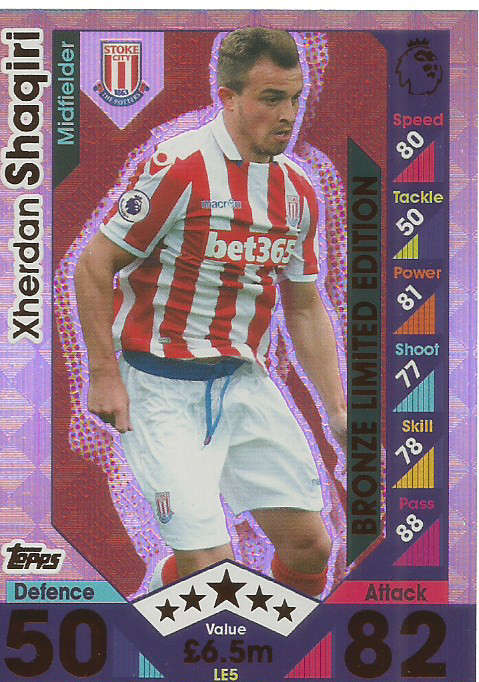 XHERDAN SHAQIRI - MATCH ATTAX 2016/2017 - BRONZE "LIMITED EDITION" FOIL CARD