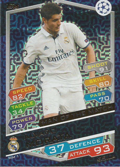 ALVARO MORATA - CHAMPIONS LEAGUE 2016/17 -GOLD  "MAN of the MATCH" FOIL TRADING CARD