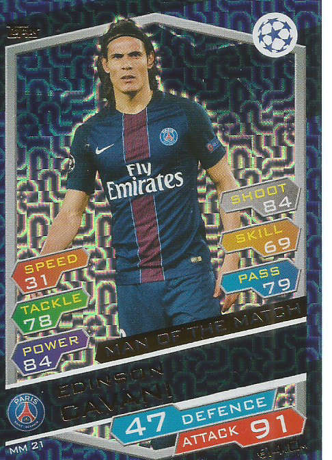 EDINSON CAVANI - CHAMPIONS LEAGUE 2016/17 -GOLD  "MAN of the MATCH" FOIL TRADING CARD
