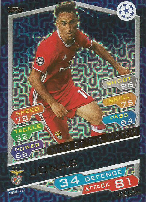 JONAS - CHAMPIONS LEAGUE 2016/17 -GOLD  "MAN of the MATCH" FOIL TRADING CARD