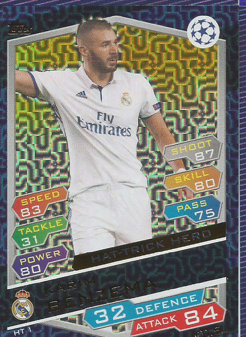 KARIM BENZEMA - CHAMPIONS LEAGUE 2016/17 - "HAT TRICK HERO" FOIL TRADING CARD
