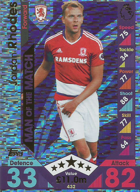 JORDAN RHODES - MATCH ATTAX 2016/2017 - "MAN of the MATCH" FOIL CARD
