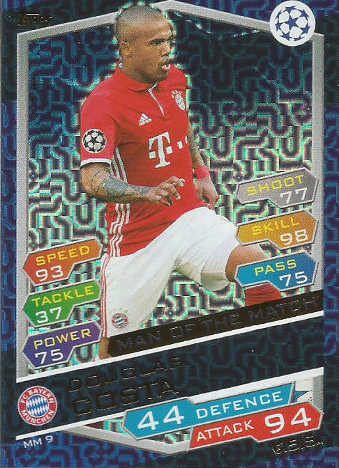 DOUGLAS COSTA - CHAMPIONS LEAGUE 2016/17 - GOLD  "MAN of the MATCH" FOIL TRADING CARD