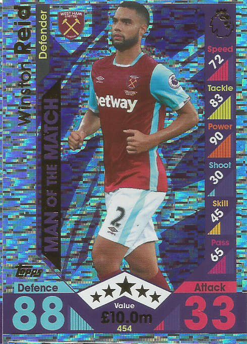WINSTON REID - MATCH ATTAX 2016/2017 - "MAN of the MATCH" FOIL CARD