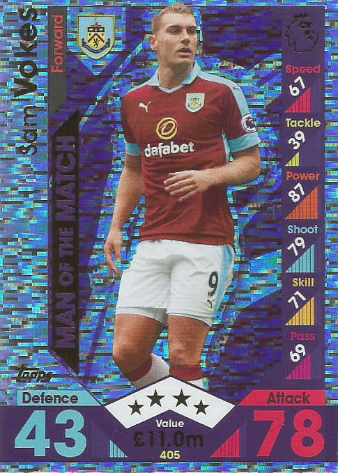 SAM VOKES - MATCH ATTAX 2016/2017 - "MAN of the MATCH" FOIL CARD
