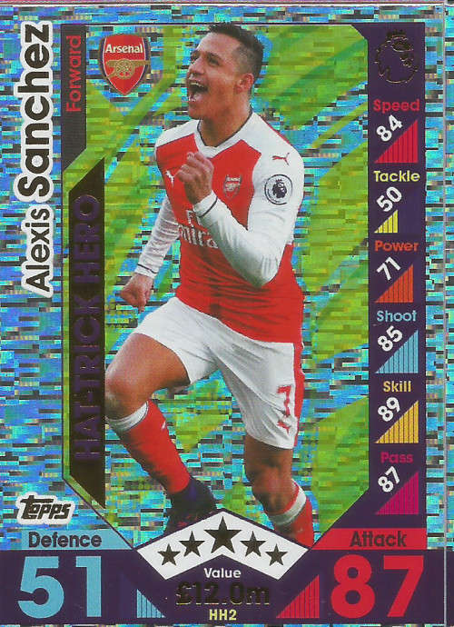 ALEXIS SANCHEZ - MATCH ATTAX EXTRA 2017 -  "HAT TRICK HERO" FOIL TRADING CARD