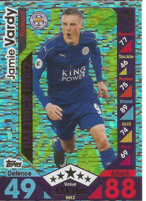 JAMIE VARDY - MATCH ATTAX EXTRA 2017 -  "HAT TRICK HERO" FOIL TRADING CARD