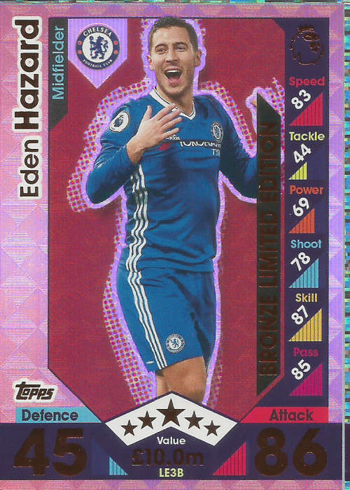 EDEN HAZARD - MATCH ATTAX EXTRA 2017 - BRONZE  "LIMITED EDITION" FOIL TRADING CARD