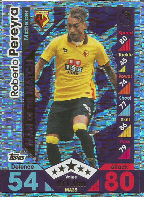 ROBERTO PEREYRA - MATCH ATTAX "EXTRA" 2017 - "MAN of the MATCH" FOIL CARD