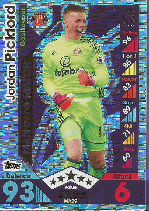 JORDAN PICKFORD - MATCH ATTAX "EXTRA" 2017 - "MAN of the MATCH" FOIL CARD
