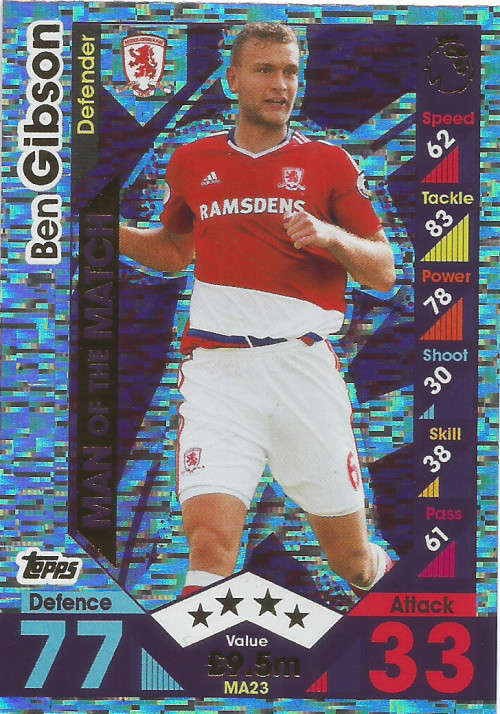 BEN GIBSON - MATCH ATTAX "EXTRA" 2017 - "MAN of the MATCH" FOIL CARD