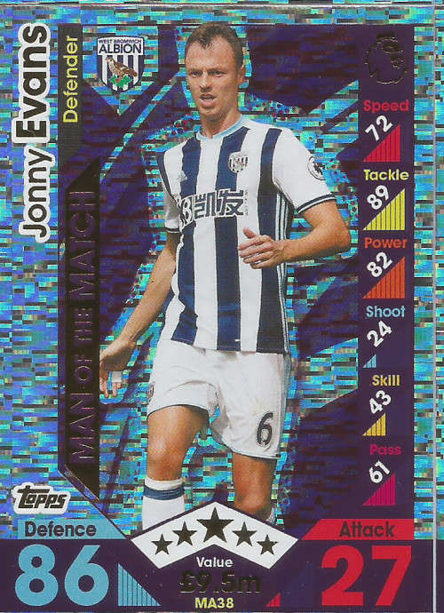 JONNY EVANS - MATCH ATTAX "EXTRA" 2017 - "MAN of the MATCH" FOIL CARD