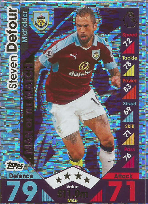 STEVEN DEFOUR - MATCH ATTAX "EXTRA" 2017 - "MAN of the MATCH" FOIL CARD