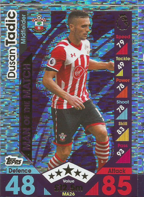 DUSAN TADIC - MATCH ATTAX "EXTRA" 2017 - "MAN of the MATCH" FOIL CARD