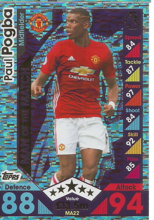 PAUL POGBA - MATCH ATTAX "EXTRA" 2017 - "MAN of the MATCH" FOIL CARD