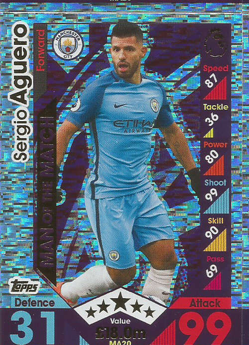 SERGIO AGUERO - MATCH ATTAX "EXTRA" 2017 - "MAN of the MATCH" FOIL CARD