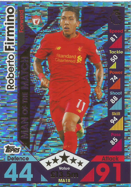 ROBERTO FIRMINO - MATCH ATTAX "EXTRA" 2017 - "MAN of the MATCH" FOIL CARD