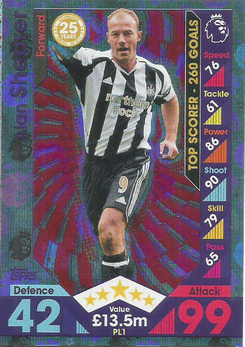 ALAN SHEARER - MATCH ATTAX "EXTRA" 2017 - "25 YEARS PREMIER LEAGUE" FOIL CARD