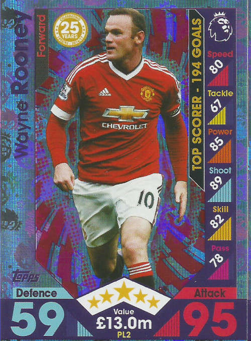 WAYNE ROONEY - MATCH ATTAX "EXTRA" 2017 - "25 YEARS PREMIER LEAGUE" FOIL CARD