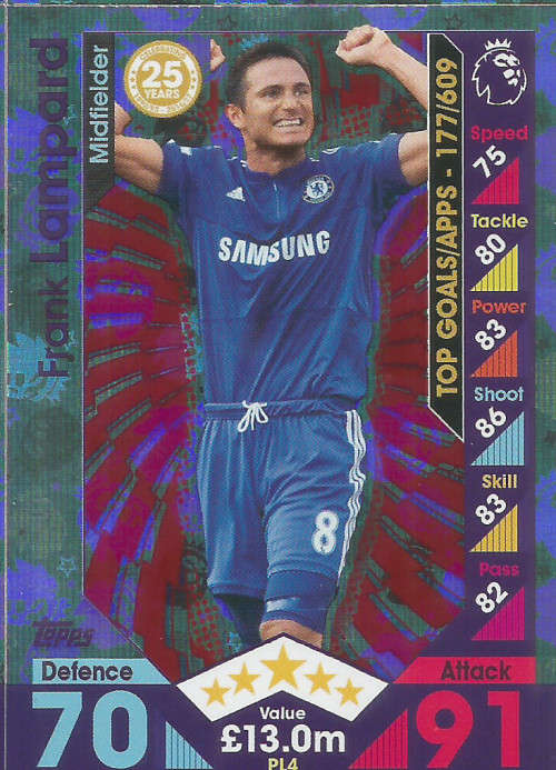 FRANK LAMPARD - MATCH ATTAX `EXTRA` 2017 - `25 YEARS PREMIER LEAGUE` FOIL CARD