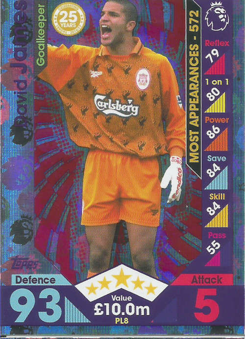 DAVID JAMES - MATCH ATTAX "EXTRA" 2017 - "25 YEARS PREMIER LEAGUE" FOIL CARD