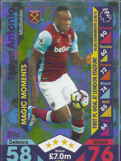 MICHAIL ANTONIO - MATCH ATTAX "EXTRA" 2017 - "MAGIC MOMENTS" FOIL CARD