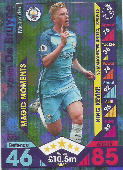 KEVIN DE BRUYNE - TOPPS `MATCH ATTAX `EXTRA` 2017` - `MAGIC MOMENTS` FOIL TRADING CARD