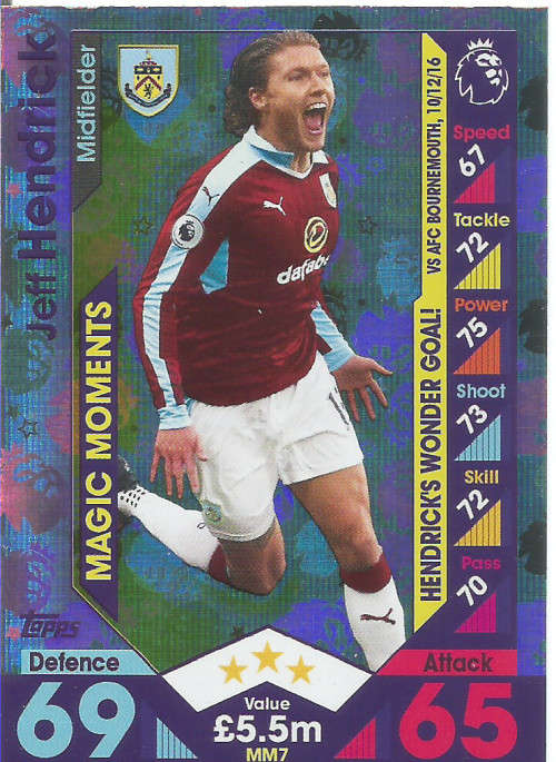 JEFF HENDRICK - MATCH ATTAX "EXTRA" 2017 - "MAGIC MOMENTS" FOIL CARD