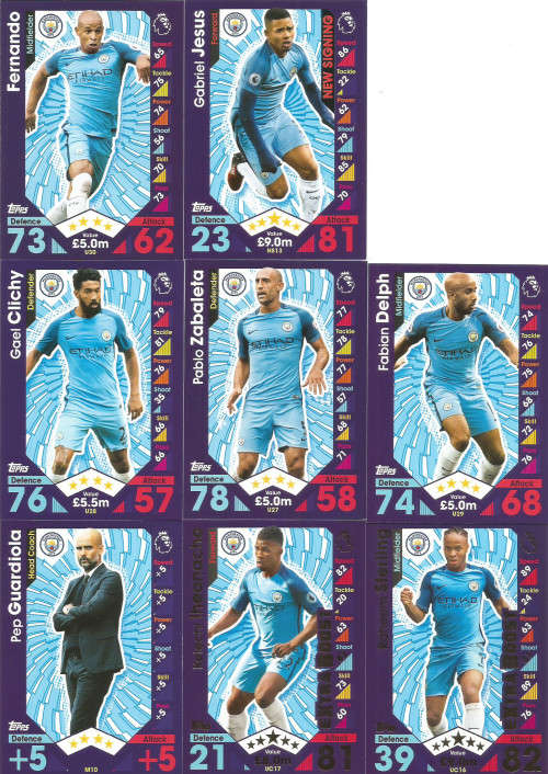 MANCHESTER CITY FC - MATCH ATTAX ËXTRA" 2017 - COMPLETE 8 TRADING CARD SET