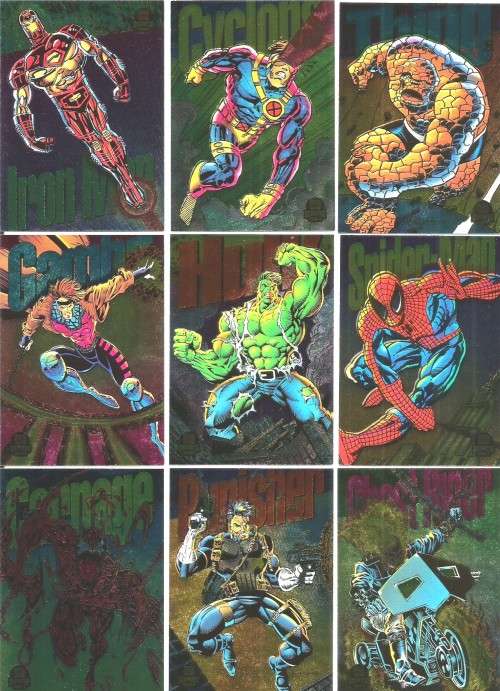 MARVEL UNIVERSE 1994 - "FLEER PREMIER EDITION" - COMPLETE SET "POWERBLAST" 9 TRADING CARDS
