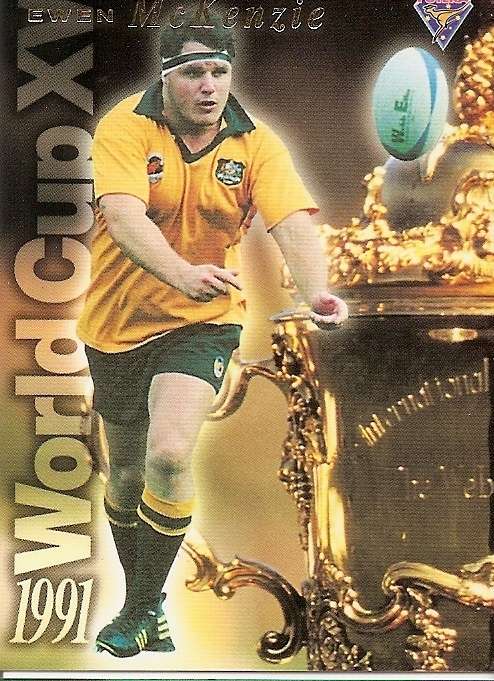 EWEN McKENZIE - `WALLABIES 95 FUTERA COLLECTION` - `RARE 91 WORLD CHAMPIONS` TRADING CARD WC3